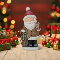 Weihnachtliche Weihnachtsmann-Figur aus Kunstharz mit LED-Beleuchtung, handbemalte Feiertagsdekoration für Zuhause & Geschenk