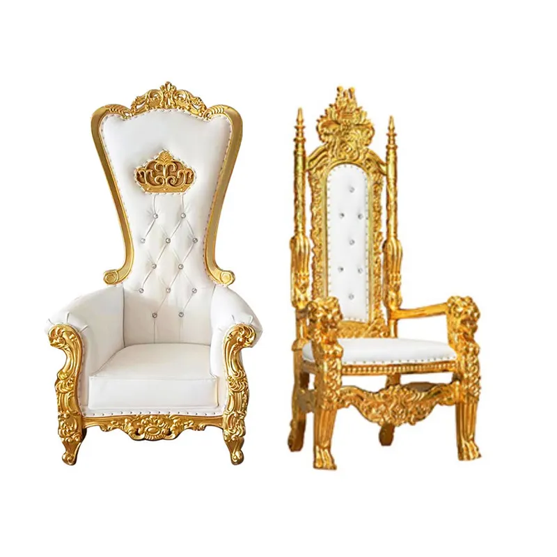 दूल्हा और दुल्हन के लिए लक्जरी रॉयल लकड़ी की राजा सिंहासन कुर्सी सोने की शादी की कुर्सी