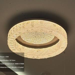 Lustre LED rond en fer et cristal de la série NVC Moon Ring, style moderne et luxueux, pour salon et entrée, lampe haut de gamme - Product Image 2