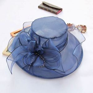 Sombreros de Sinamay de Ala Ancha con Flores para Mujer, Elegantes, para Iglesia, Venta al Por Mayor - Product Image 3