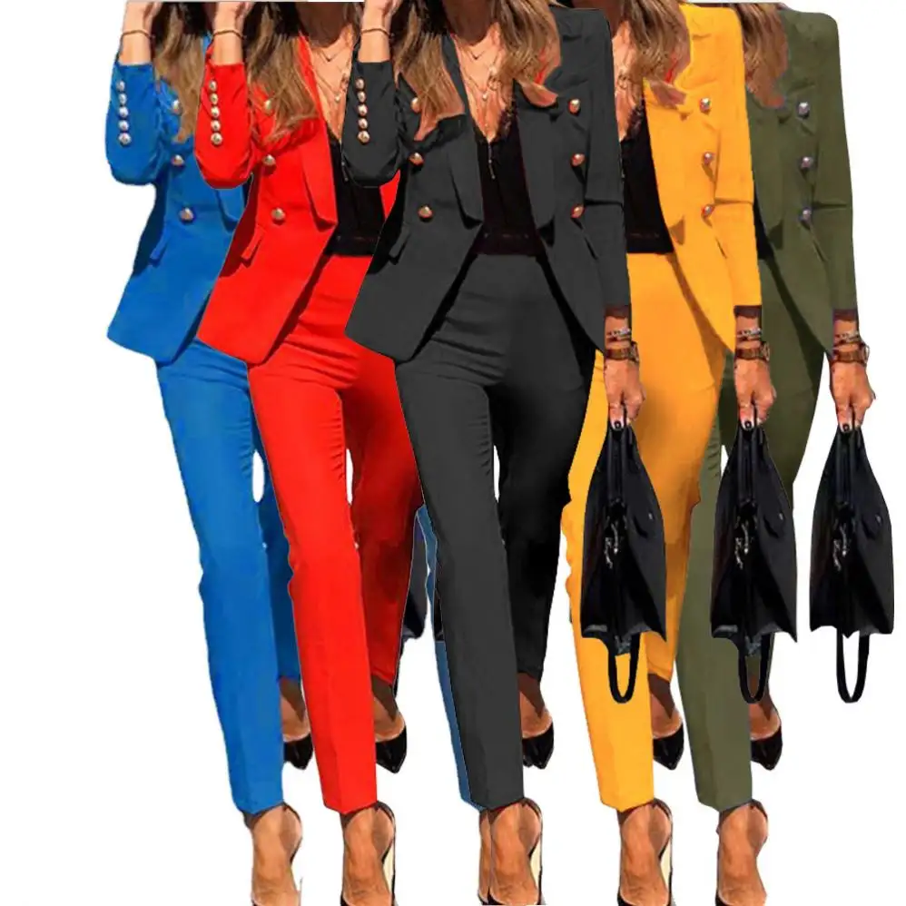 High Quality Women Long Sleeve Blazer And Pants Office Suits Solid 2 Piece Suits
