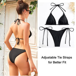 Conjunto de Roupa de Banho Feminina em Duas Peças, Sexy, Preto, com Alças Ajustáveis para Praia - Product Image 3