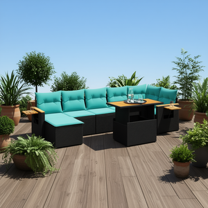 Set di divani da giardino in polyrattan nero da 8 pezzi con cuscini, mobili da esterno in stile contemporaneo, posti a sedere per 8 persone - Product Image 2