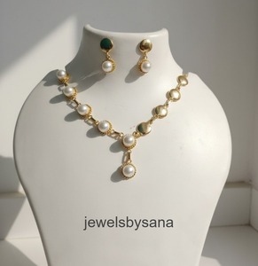 Luxury Handmade Gold Plated Brass <b>Pearl</b> Jewelry <b>Set</b> for Women, Elegant Necklace and Earrings Combo, Minimalist <b>Pearl</b> Drop Choker - Product Image 5