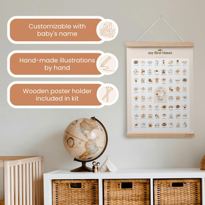Baby Shower New Parents Gift 60 Moments My First Times Poster avec cintre en bois Nouveau-né Souvenir Toddler Milestone Memory Poster - Product Image 3