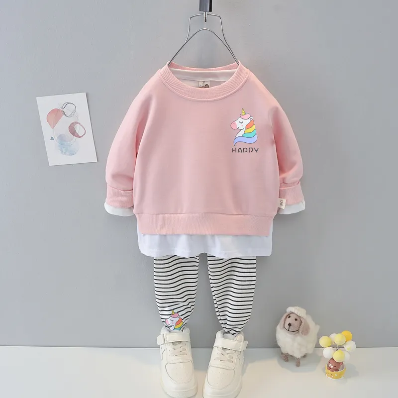 STOCK 2021 Autumn Winter Baby girls Clothes sweater tshirt unicorn design+Pants Outfits Kids Clothing Sets for 1-5 Years girls