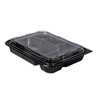 Boîte à Lunch japonaise classique à 5 compartiments, en plastique noir, pour une emporter rapide, Bento emballage aliments, ml