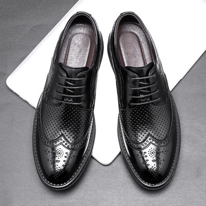 Chaussures habillées en cuir pour hommes, style Oxford, à bout pointu, respirantes, pour l'été, à lacets, motif uni, semelle extérieure en caoutchouc - Product Image 3