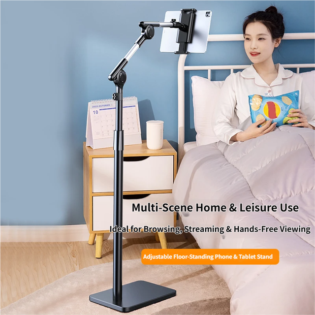 Custom 360 Rotation Height Adjustable Floor Tablet Stand for 12.9" iPad Live Streaming Heavy Base OEM Wholesale Factory Supply