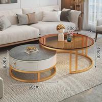 Table Basse en Dalle de Roche, Salon, Simple, Moderne, Petite Taille, Luxe Léger, Nouvelle Table à Thé Ronde en Verre et Marbre