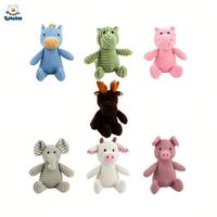 Jouet en peluche pour animaux de compagnie en velours côtelé rayé, lavable, personnalisé par le fabricant, mignon cochon éléphant élan cheval, jouet à mâcher couineur pour chien, CPC ODM