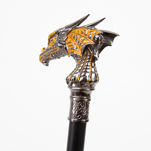 Prata metal bengala dragão cabeça forma cavalheiro vestir-se cana palco desempenho adereços halloween natal presente - Product Image 4