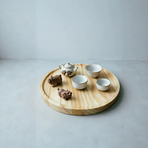 Plateau rond en bois massif 25x25x2 cm, plateau de service pour fruits, thé, collations, hôtel, café et thé - Product Image 3