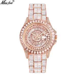 Reloj de Hombre de Lujo, Cuadrado, con Diamantes, Oro, Acero Inoxidable, Resistente al Agua, Fecha Automática, Cristal - Product Image 3