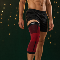 Manchon de compression long pour le genou, personnalisable avec logo, rouge et noir, pour le sport (course, basketball et fitness) - Vente en gros pour Noël