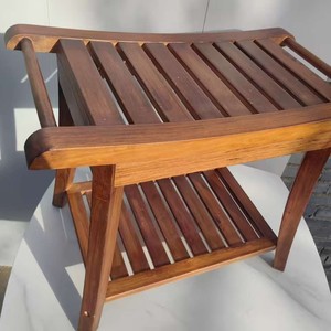 Taburete de baño de madera maciza, 60x30x45cm, marrón oscuro, banco multifuncional para guardar zapatos - Product Image 1