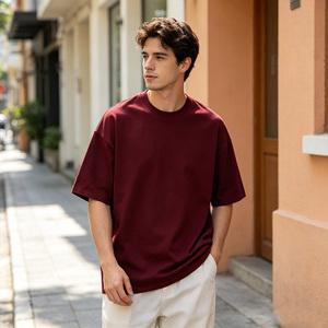 T-shirt décontracté pour homme 100 % coton, col rond, manches courtes, coupe ample, couleur unie, respirant, en tissu peigné 220g - Product Image 4
