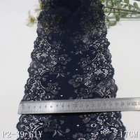 Vente en Gros Stock 17CM Large Multi Couleurs Chine Ivoire Bleu Foncé Stretch Dentelle Fleur Fantaisie Dentelle Élastique pour Lingerie Sous-Vêtements