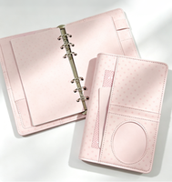 Carnet à anneaux A6 en cuir PU, porte-cartes photo, couverture de journal à pois, planificateur budgétaire, livre de collection