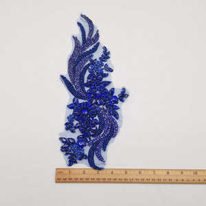 LACE DOG Applique en verre bleu roi, patch de corsage en cristal de strass lourd, patch perlé, pour robe de mariée de haute couture ONE PIECE - Product Image 3