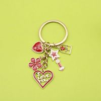 Aşk Kalpli Anahtarlık, 75x30mm, Hediyeler ve Çantalar için Parlak Emaye Alaşımlı Çoklu Charm Tasarımı, Altın ve Kırmızı