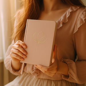 Set de Regalo de Cuaderno Floral Rosa Pálido con Arte de Líneas en Dorado y Bolígrafo en Elegante Caja con Cinta para Diario y Regalos - Product Image 3