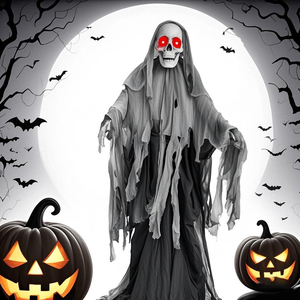 Esqueletos animados de pie de Halloween al por mayor iluminan los ojos accesorios animados con sonido aterrador - Product Image 4