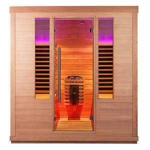 <span class=keywords><strong>Sauna</strong></span> de carbono infrarrojo de espectro completo de <span class=keywords><strong>220V</strong></span> de lujo, capacidad para 4 personas, cicuta de cedro rojo, madera para dormitorio, apartamento, baño, V - Product Image 1