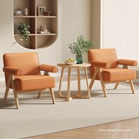 Sillón de Ocio Nórdico Moderno con Estructura de Madera Maciza y Tapicería de Tela para Balcón, Sala de Estar, Dormitorio, Casa de Huéspedes - Mueble para el Hogar No Plegable