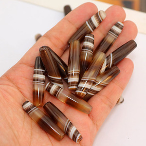 Ab0876 đồ trang sức mala tiêu cự hạt cà phê tự nhiên màu nâu dải sọc mã não Thùng hình bầu dục gạo thùng trống hạt - Product Image 4