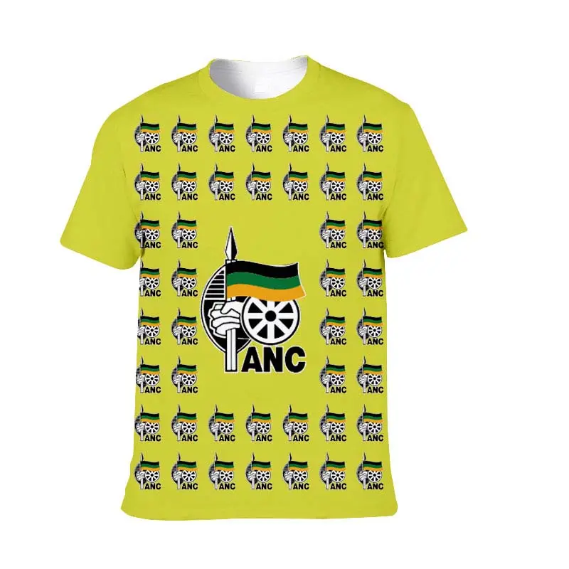 Huiyi harga lebih murah kustom Afrika Selatan ANC t shirt cetakan pabrik dibuat di seluruh cetak t-shirt 100% poliester