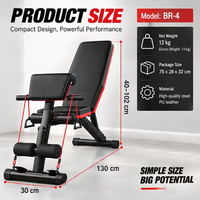 Banc de musculation tout-en-un robuste avec dossier réglable sur 7 niveaux, bandes de résistance rouges, banc pliable pour haltères, salle de sport à domicile