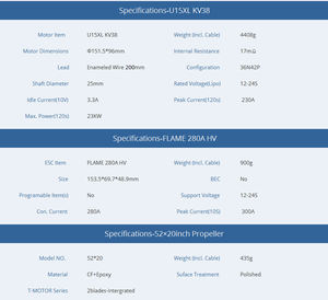 T-<span class=keywords><strong>MOTOR</strong></span> U15XL KV38 24S 헤비 듀티 큰 브러시리스 DC 100KG 200KG 유인 항공기 UAV 무인 항공기 모터 - Product Image 3