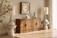 Buffet moderne minimaliste en bois d'orme du Nord-Est massif, blanc, 4 portes, grand meuble de rangement de style Japandi