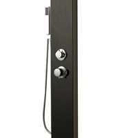 Douche de jardin extérieure en acier inoxydable LANO avec plateau en bois pour piscine, patio, terrasse