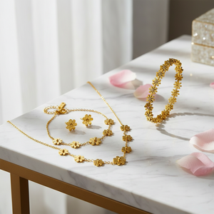 18k Gold Plated Stainless Steel <strong>Set</strong> Women 5 Pcs Flower Jewelry <strong>Set</strong> Necklace <strong>Bangle</strong> Bracelet Earrings Anklet - Product Image 1