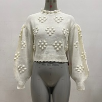 Inez Pull fantaisie tricoté plat pour femme de haute qualité avec pompons, OEM & ODM, pull décontracté d'automne