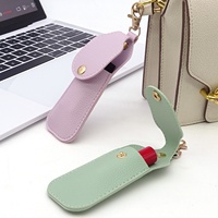 Porte-rouge à lèvres et étui en cuir PU, porte-clés portable, sac de rangement pour baume à lèvres, trousse de maquillage de voyage