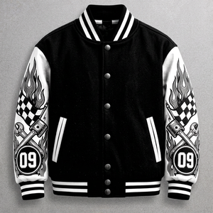 Men's Black White <b>Jacket</b> Baseball <b>Letterman</b> <b>Jacket</b> Wool Body Leather Sleeves Embroidered Design Team Bomber <b>Jacket</b> - Product Image 1