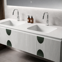 Meuble-lavabo mural moderne personnalisé pour salle de bain avec tiroirs, vasque et miroir LED, design architectural