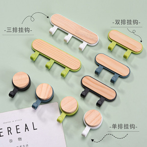Adhesive Wood Hooks 1-3 Hooks Modern Design For Home Bathroom <b>Door</b> No Drilling High Load Capacity - Product Image 1