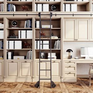 WEKIS Steel Sliding Modern Design 13.68m Folding <b>Ladder</b> 3 Steps 225 Lbs Capacity Living Room Home Office Kitchen Wine Library - Product Image 4