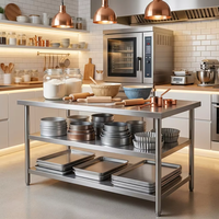 Table de travail professionnelle à 3 niveaux en acier inoxydable avec pieds réglables, capacité robuste, design moderne pour cuisine commerciale