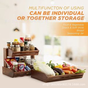 Simple wooden storage rack, solid wood vegetable and fruit rack, desktop bread and dessert rack, <b>kitchen</b> spice rack - Product Image 5