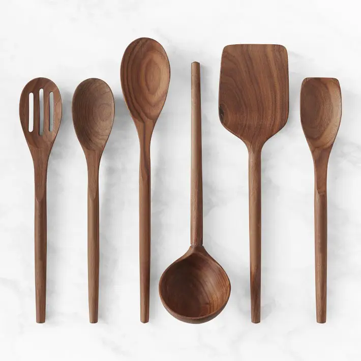 Walnoot Hout Sleuf Lepel Stevige Lepel Voedsel Draaier Gebogen Lepel Keuken Kookgerei Set