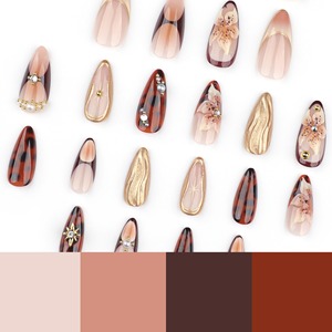 24 Uds./set <span class=keywords><strong>Uñas</strong></span> Postizas Acrílicas Suaves 3647 <span class=keywords><strong>con</strong></span> Diseño Floral 3D, Efecto Maillard y Cruz, Forma Almendrada Corta, <span class=keywords><strong>Uñas</strong></span> Artificiales a Presión - Product Image 4