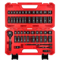 Jeu de douilles à chocs carrées de 55 pièces, 1/4 pouce, SAE/métrique, profondes/plates, en acier Cr-V, 6 points (5/32"-9/16" 4-15mm)