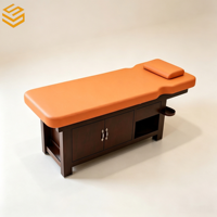Table de massage durable en cuir PU avec base en bois, étagère ouverte et repose-mains pour salon de beauté et spa