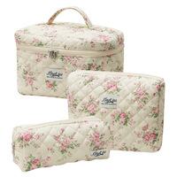 Vente flash : Trousse de maquillage en toile à carreaux bleus légers pour femmes, fermeture éclair, petite pochette florale pour les voyages, mignonne et pratique