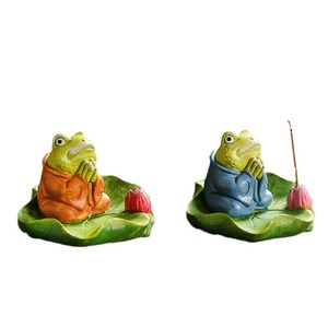 Porte-encens en céramique artisanal Lotus Frog, pour bois de santal, article religieux aromatique, option couleur bleu-orange - Product Image 5